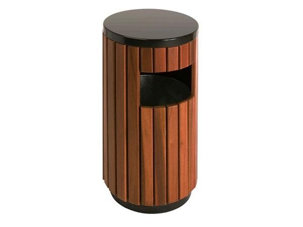 Wood-look outdoor waste bin<br>round 33 litres