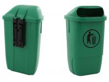 Plastic outdoor waste bin green&amp;lt;br&amp;gt;50 litres wall or post mount