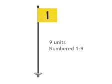 Pr. grn flags No. 1-9 Ø 1.3 cm rod&amp;lt;br&amp;gt;Yellow - incl 9 black rods &amp; bases