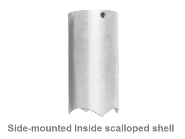 Replacement shell Side-Mounted<br>scalloped shell inside sharpened